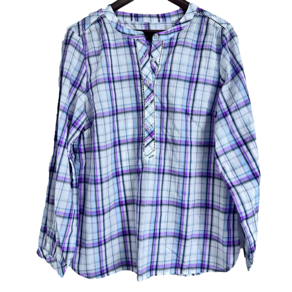 Talbot’s Band Collar Popover “Sunny Plaid” Women’s Large